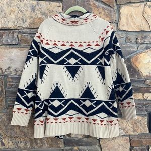 Southwestern print Women’s cream, navy, and red cardigan. Size small